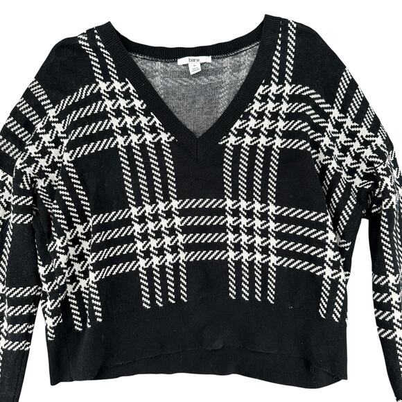 Bar III Cropped Black White Plaid Knit Sweater Casual Preppy M Dark Academia - Picture 4 of 7